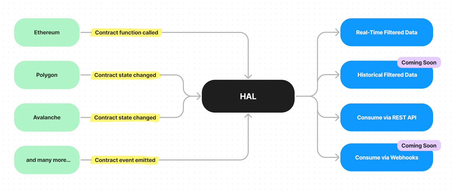 hal Streams ingests block data, filters and formats, and sends it to you via API